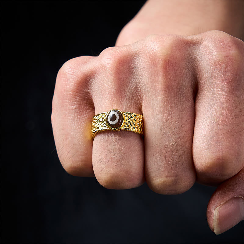 Buddha Stones Bague ajustable en cuivre et laiton, ornée de perles Dzi, symbole de richesse - image 4