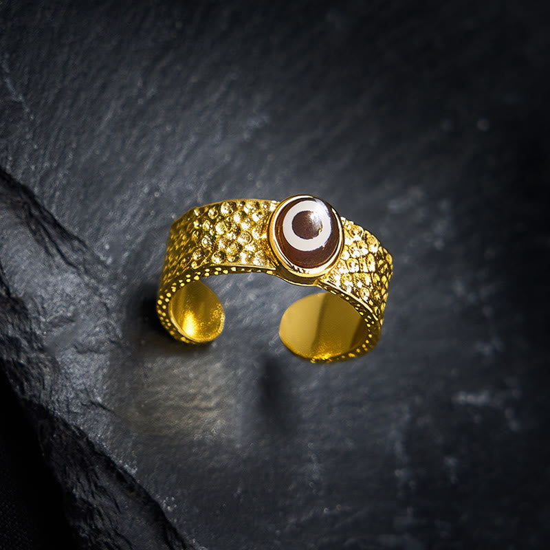 Buddha Stones Bague ajustable en cuivre et laiton, ornée de perles Dzi, symbole de richesse - image 2