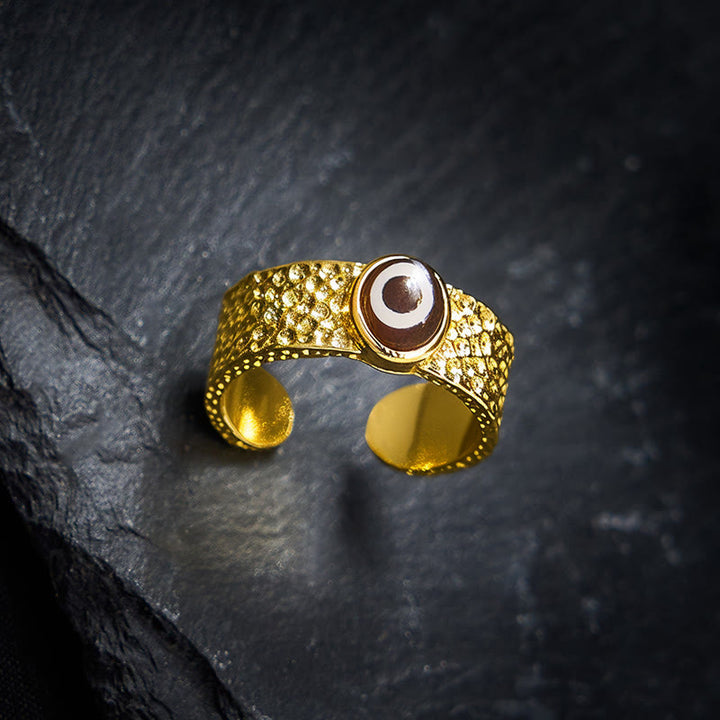 Buddha Stones Bague ajustable en cuivre et laiton, ornée de perles Dzi, symbole de richesse - image 2