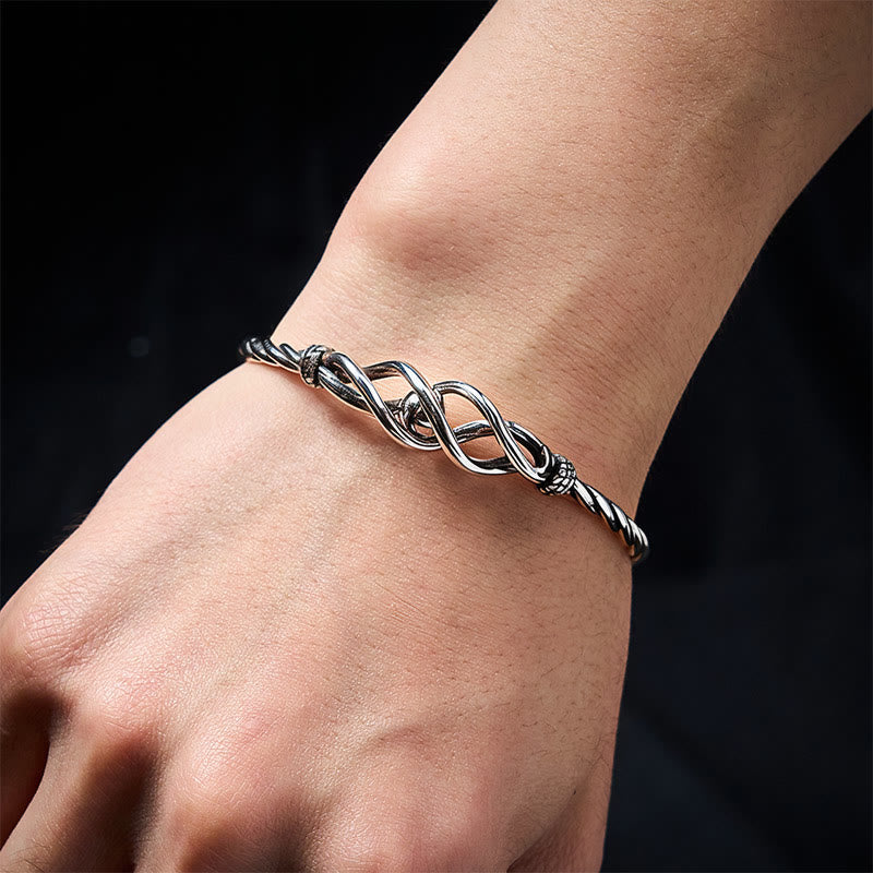 Buddha Stones Bracelet manchette torsadé en cuivre pur plaqué argent - image 7