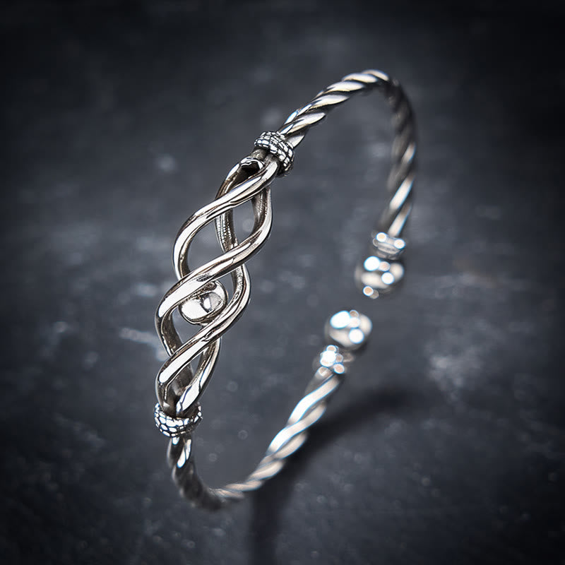 Buddha Stones Bracelet manchette torsadé en cuivre pur plaqué argent - Cuivre (Richesse ♥ Chance) - image 0