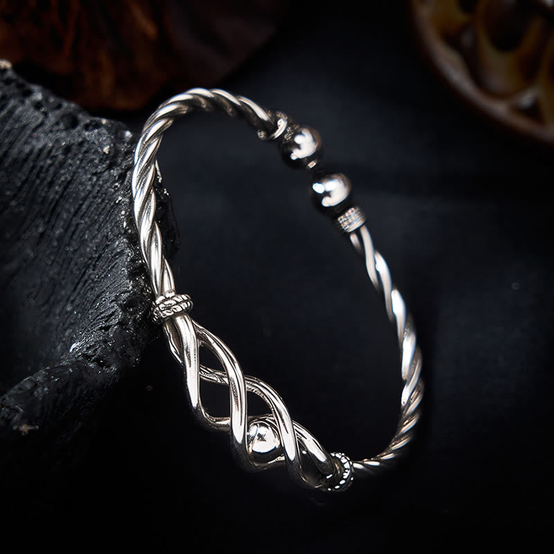 Buddha Stones Bracelet manchette torsadé en cuivre pur plaqué argent - image 3