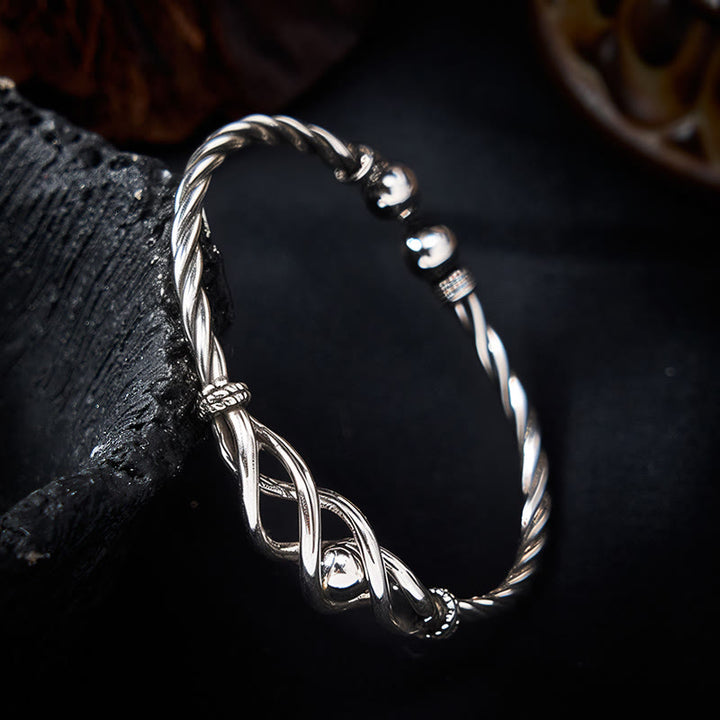 Buddha Stones Bracelet manchette torsadé en cuivre pur plaqué argent - image 3