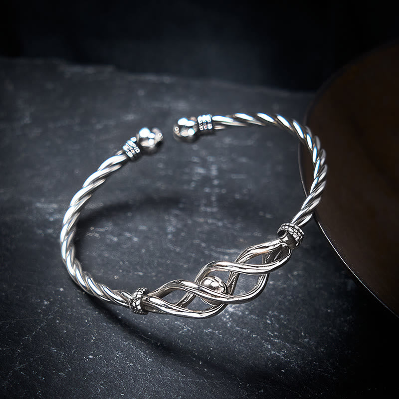 Buddha Stones Bracelet manchette torsadé en cuivre pur plaqué argent - image 2