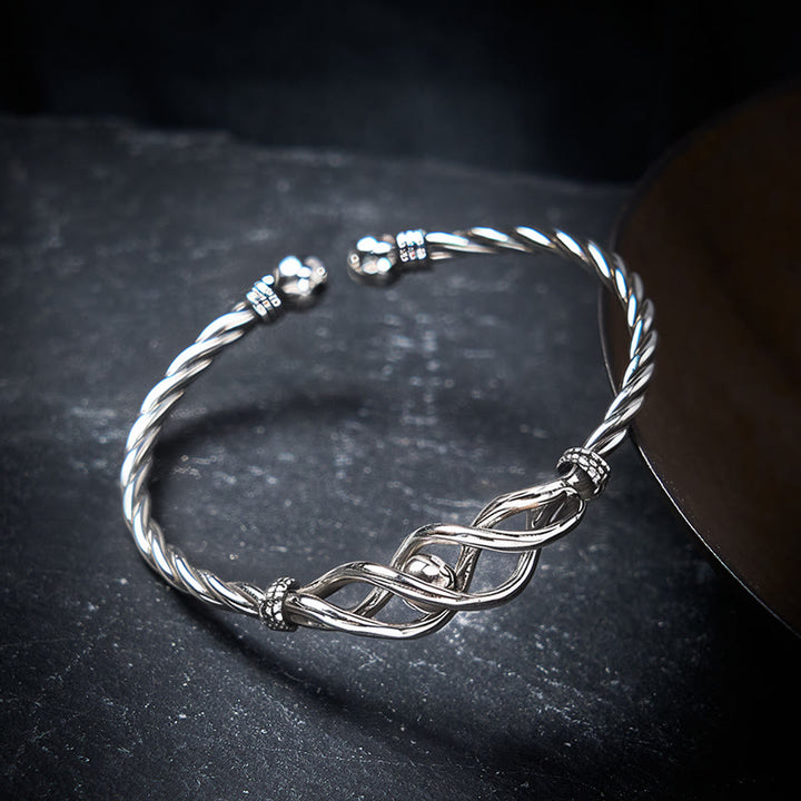 Buddha Stones Bracelet manchette torsadé en cuivre pur plaqué argent - image 2