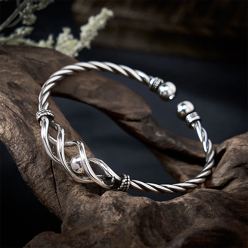 Buddha Stones Bracelet manchette torsadé en cuivre pur plaqué argent - image 4