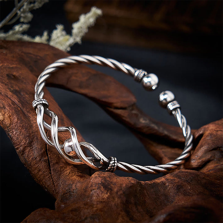 Buddha Stones Bracelet manchette torsadé en cuivre pur plaqué argent - image 6