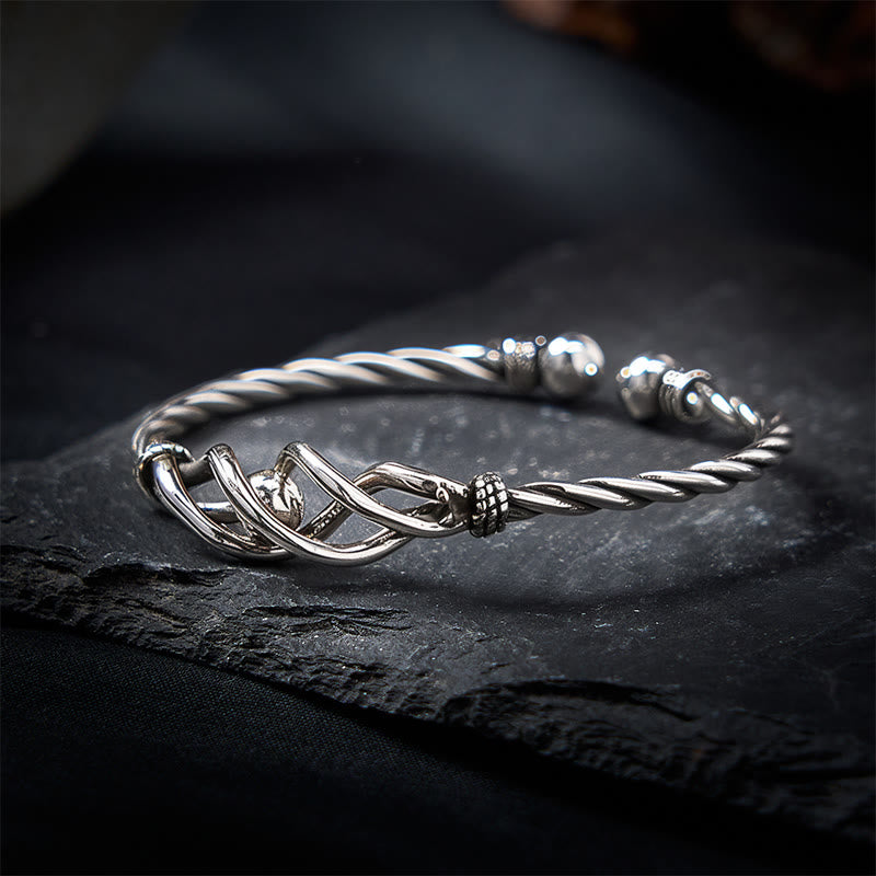 Buddha Stones Bracelet manchette torsadé en cuivre pur plaqué argent - image 1