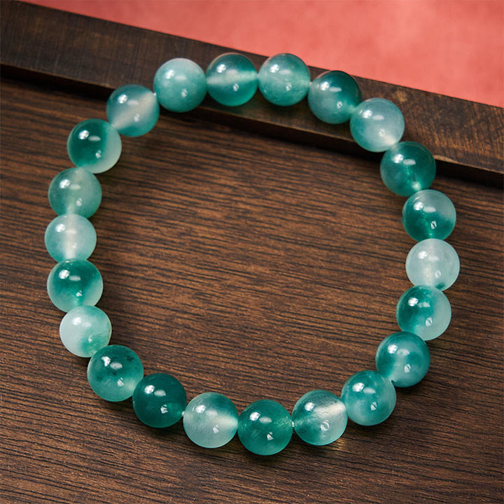 Buddha Stones Bracelet à perles rondes en calcédoine blanche, motif floral bleu, pour l'équilibre émotionnel - image 2