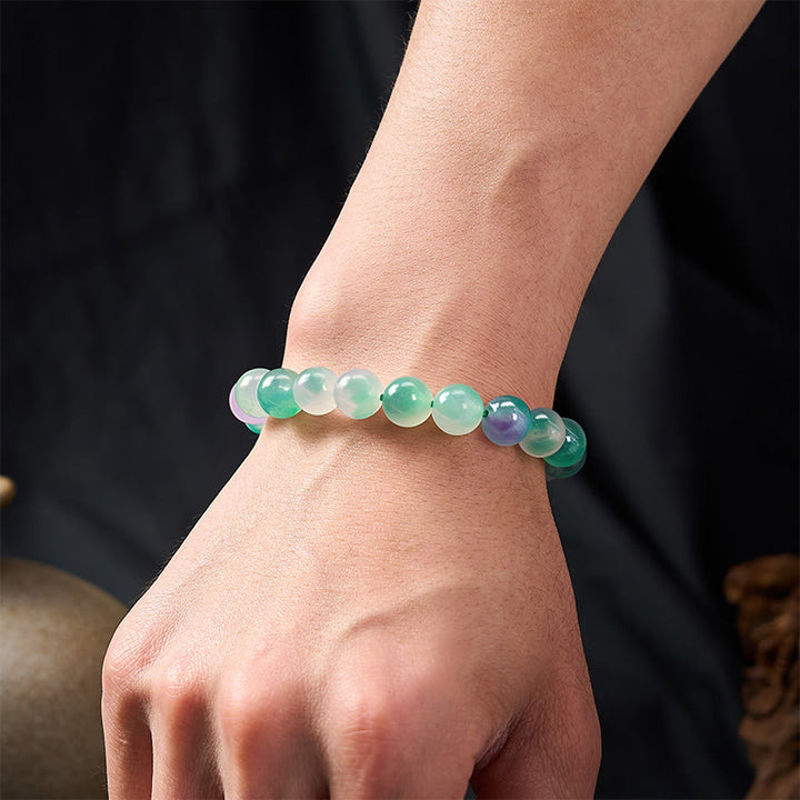 Buddha Stones Bracelet à perles rondes en calcédoine blanche, motif floral bleu, pour l'équilibre émotionnel - image 10