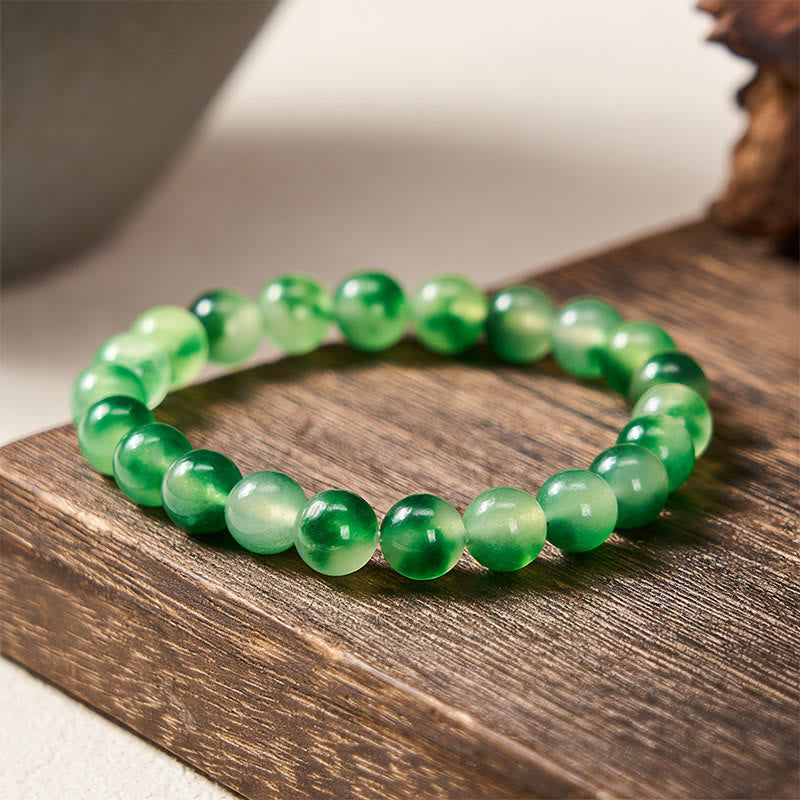 Buddha Stones Bracelet rond en calcédoine blanche, fleur verte flottante et perles de guérison - 8 mm - Calcédoine blanche (Harmonie ♥ Positive) - image 0