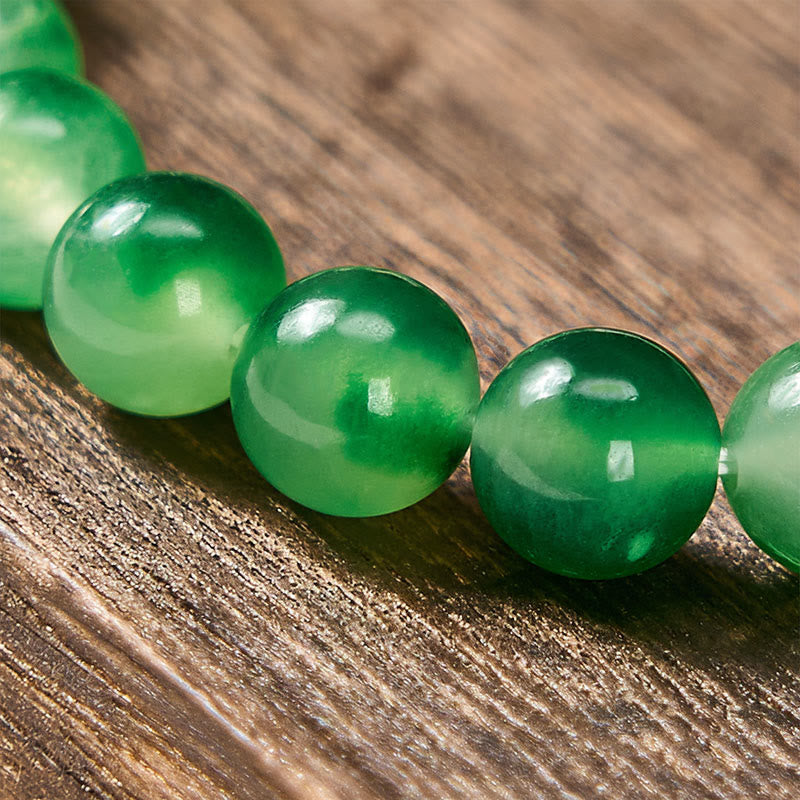 Buddha Stones Bracelet rond en calcédoine blanche, fleur verte flottante et perles de guérison - image 3