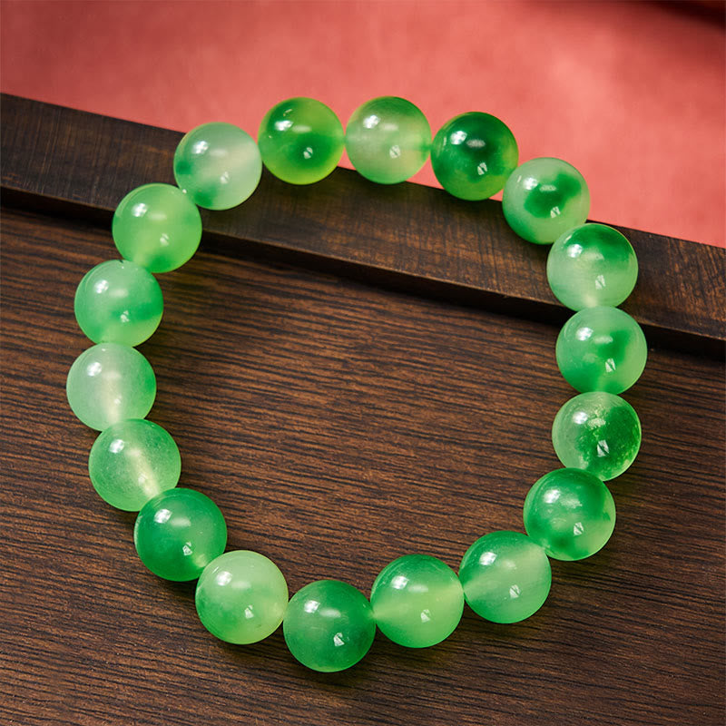Buddha Stones Bracelet rond en calcédoine blanche, fleur verte flottante et perles de guérison - image 8