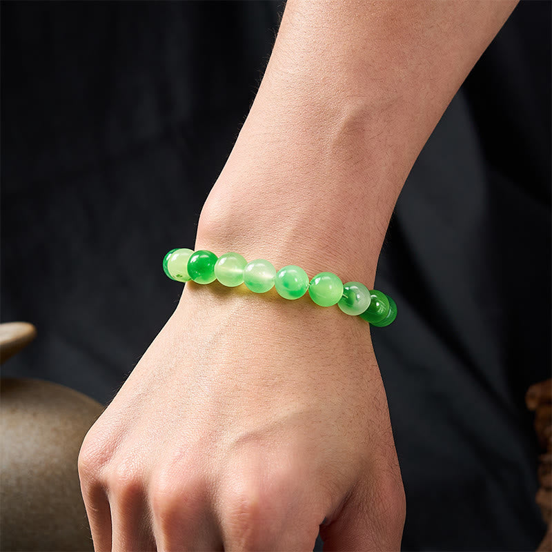 Buddha Stones Bracelet rond en calcédoine blanche, fleur verte flottante et perles de guérison - image 10
