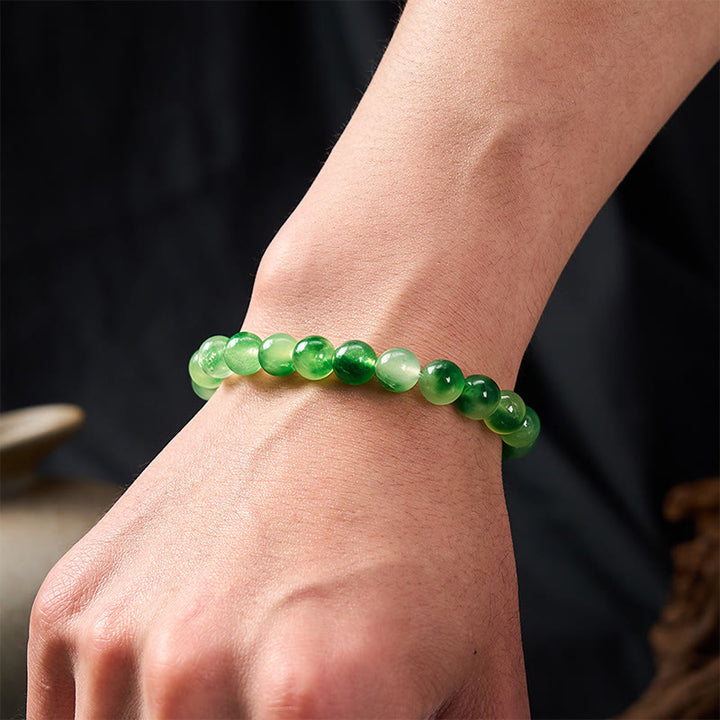 Buddha Stones Bracelet rond en calcédoine blanche, fleur verte flottante et perles de guérison - image 4