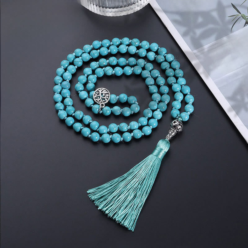 Buddha Stones Mala turquoise Arbre de Vie Protection à pompon noué - Turquoise (Purification ♥ Sérénité) - image 0