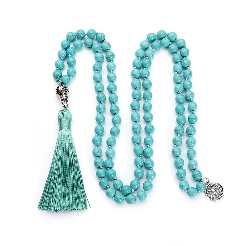 Buddha Stones Mala turquoise Arbre de Vie Protection à pompon noué - image 5