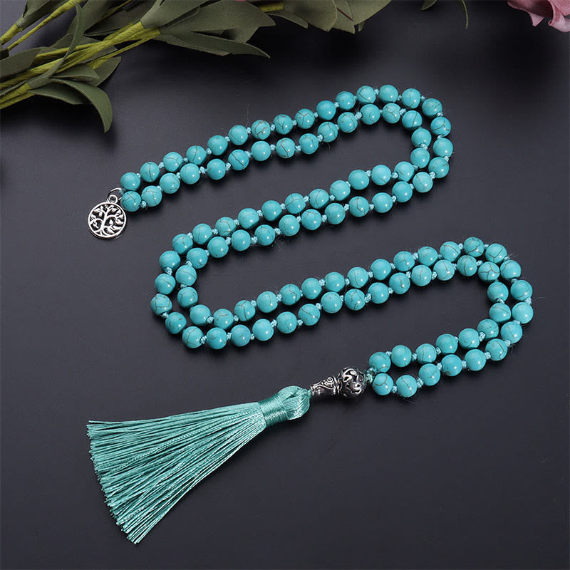 Buddha Stones Mala turquoise Arbre de Vie Protection à pompon noué - image 1