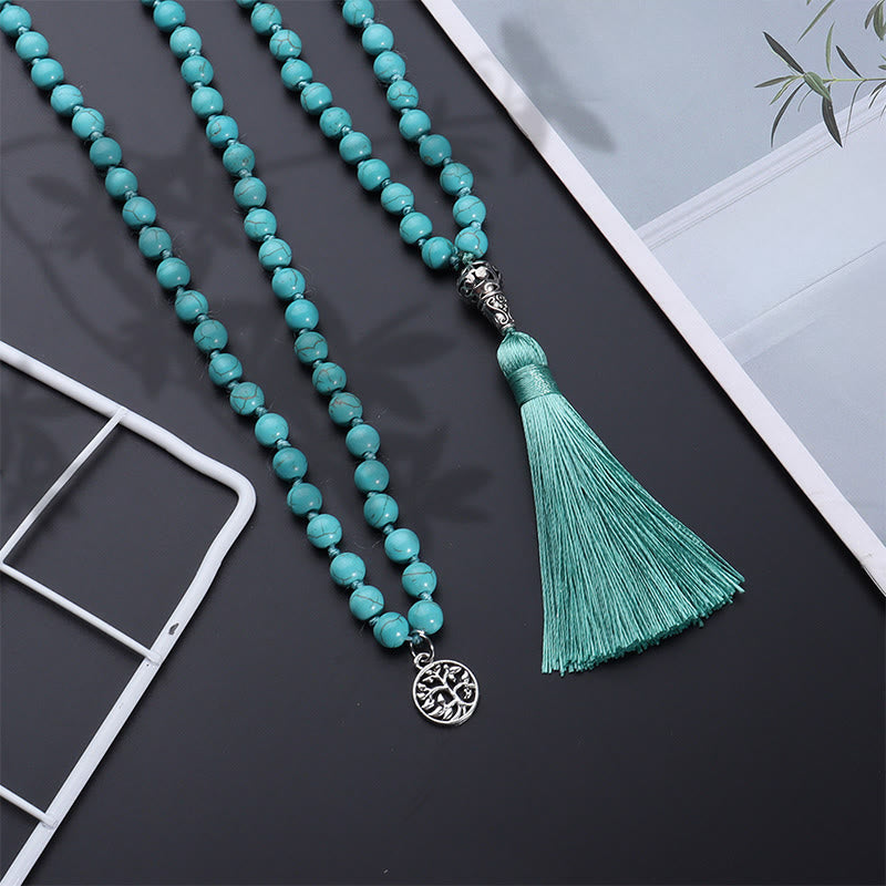 Buddha Stones Mala turquoise Arbre de Vie Protection à pompon noué - image 3