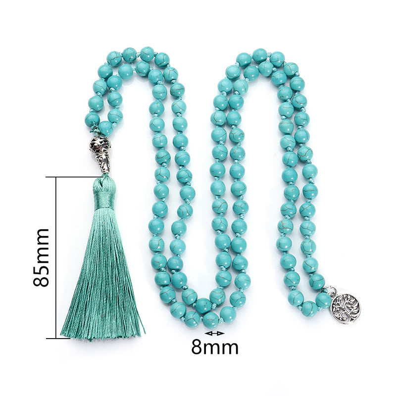 Buddha Stones Mala turquoise Arbre de Vie Protection à pompon noué - image 4