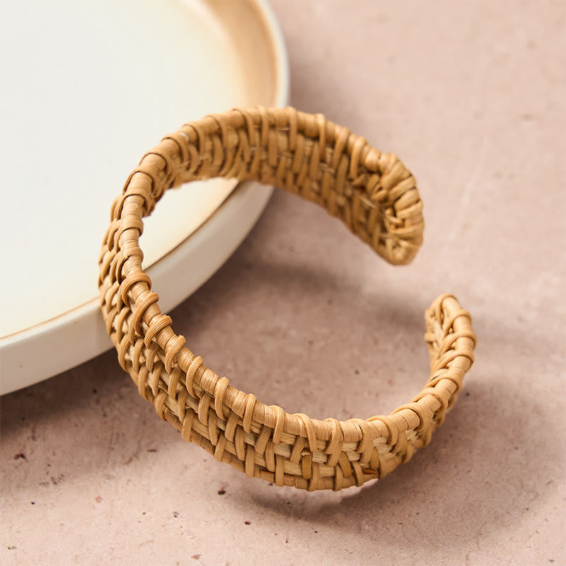 Buddha Stones Bracelet manchette bohème en rotin naturel tissé à la main - image 1