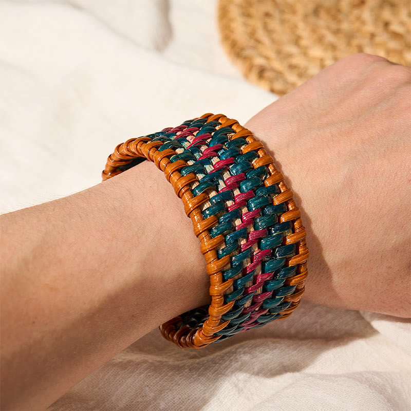 Buddha Stones Bracelet manchette large bohème tissé à la main en rotin naturel pour la protection - image 9