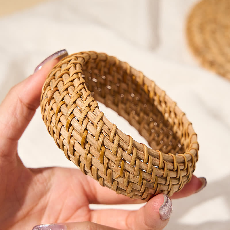 Buddha Stones Bracelet large bohème tissé à la main en rotin naturel, protection et style jonc - image 8