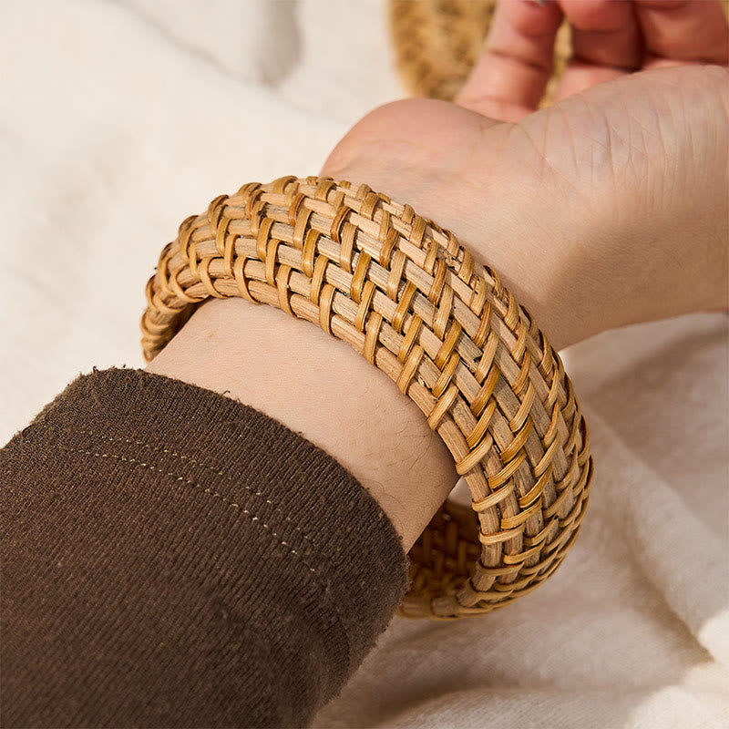 Buddha Stones Bracelet large bohème tissé à la main en rotin naturel, protection et style jonc - image 10