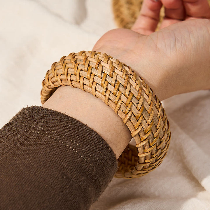 Buddha Stones Bracelet large bohème tissé à la main en rotin naturel, protection et style jonc - image 10