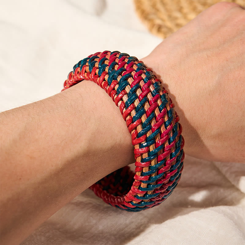 Buddha Stones Bracelet large bohème tissé à la main en rotin naturel, protection et style jonc - image 11