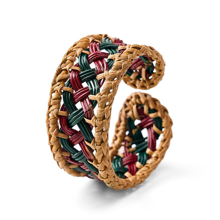 Buddha Stones Bracelet manchette large rond bohème en rotin naturel tressé à la main - Ratten (Équilibre ♥ Enracinement) - image 0