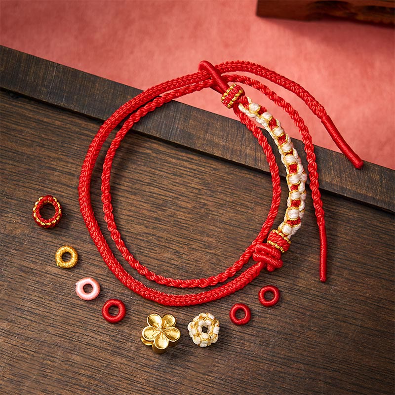 Buddha Stones Bracelet double couche en corde tressée à la main, motif fleur de pêcher et nœuds. - image 3