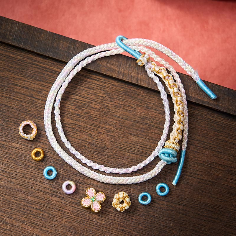 Buddha Stones Bracelet double couche en corde tressée à la main, motif fleur de pêcher et nœuds. - image 18