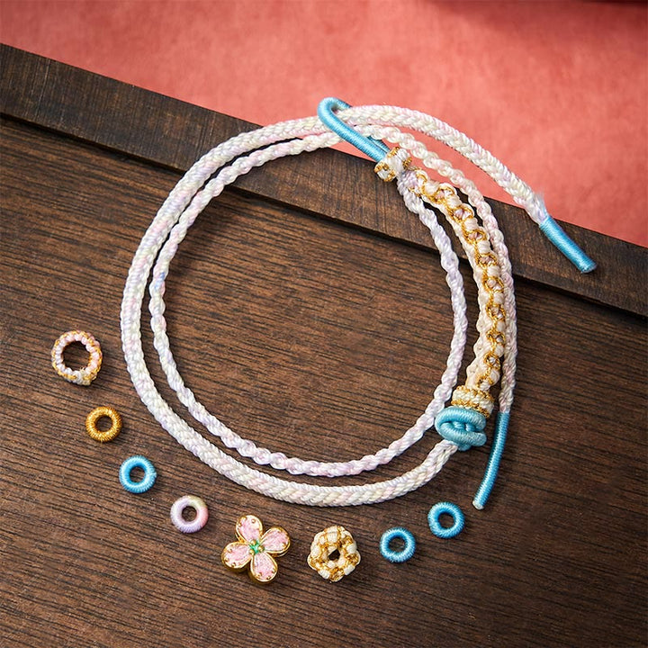 Buddha Stones Bracelet double couche en corde tressée à la main, motif fleur de pêcher et nœuds. - image 18