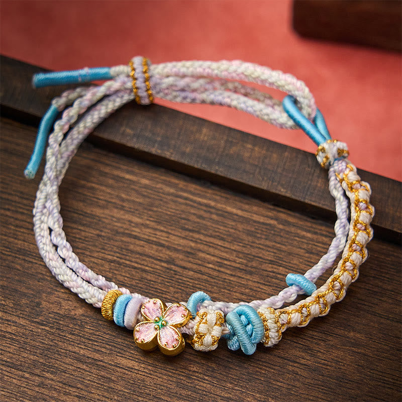 Buddha Stones Bracelet double couche en corde tressée à la main, motif fleur de pêcher et nœuds. - image 16