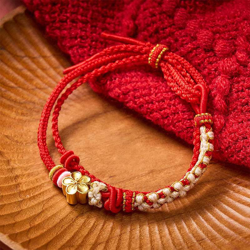 Buddha Stones Bracelet double couche en corde tressée à la main, motif fleur de pêcher et nœuds. - image 2