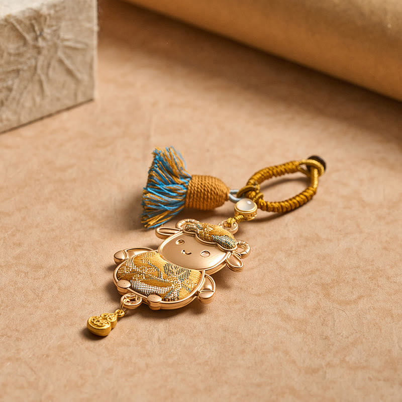 Buddha Stones Porte-clés porte-bonheur à pompon du zodiaque chinois, fait main et brodé Song Brocade - image 15