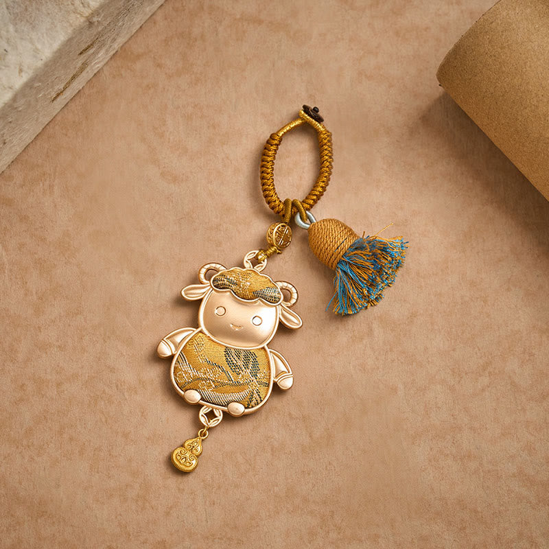 Buddha Stones Porte-clés porte-bonheur à pompon du zodiaque chinois, fait main et brodé Song Brocade - image 14