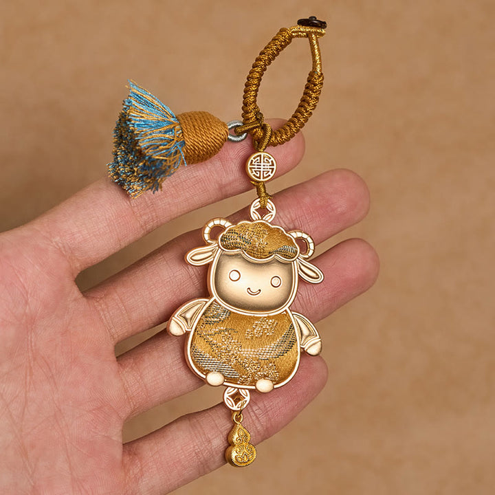 Buddha Stones Porte-clés porte-bonheur à pompon du zodiaque chinois, fait main et brodé Song Brocade - image 16
