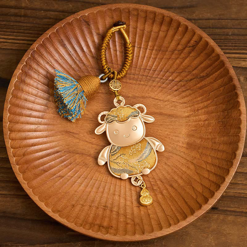 Buddha Stones Porte-clés porte-bonheur à pompon du zodiaque chinois, fait main et brodé Song Brocade - image 11