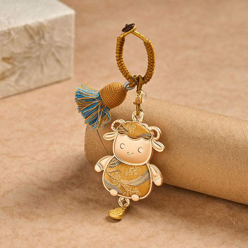 Buddha Stones Porte-clés porte-bonheur à pompon du zodiaque chinois, fait main et brodé Song Brocade - image 12