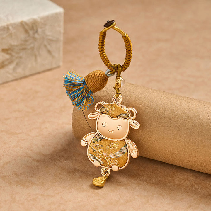 Buddha Stones Porte-clés porte-bonheur à pompon du zodiaque chinois, fait main et brodé Song Brocade - image 12