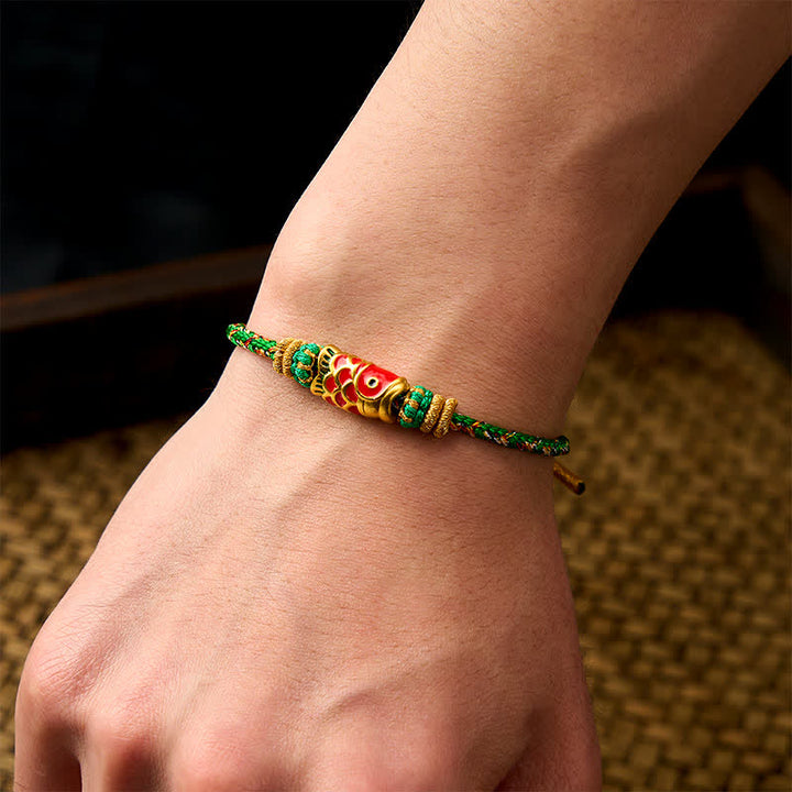 Buddha Stones Bracelet porte-bonheur en corde tressée à la main avec motif de carpes koï - image 4
