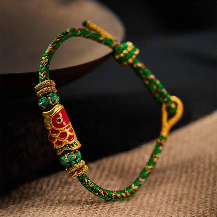 Buddha Stones Bracelet porte-bonheur en corde tressée à la main avec motif de carpes koï - image 1