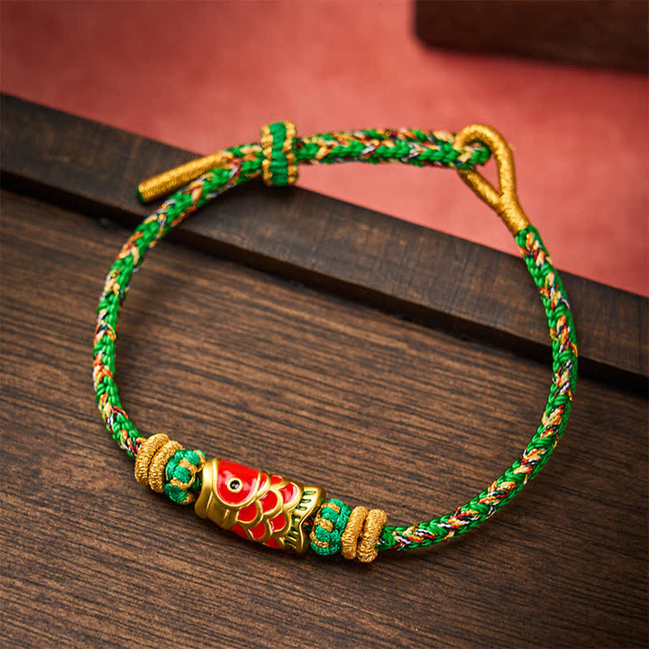 Buddha Stones Bracelet porte-bonheur en corde tressée à la main avec motif de carpes koï - image 2