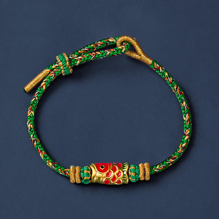 Buddha Stones Bracelet porte-bonheur en corde tressée à la main avec motif de carpes koï - image 3