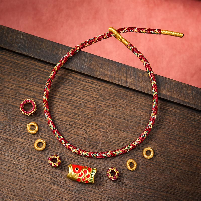 Buddha Stones Bracelet de protection en fil rouge tissé à la main, motif carpe koï et fleur - image 21