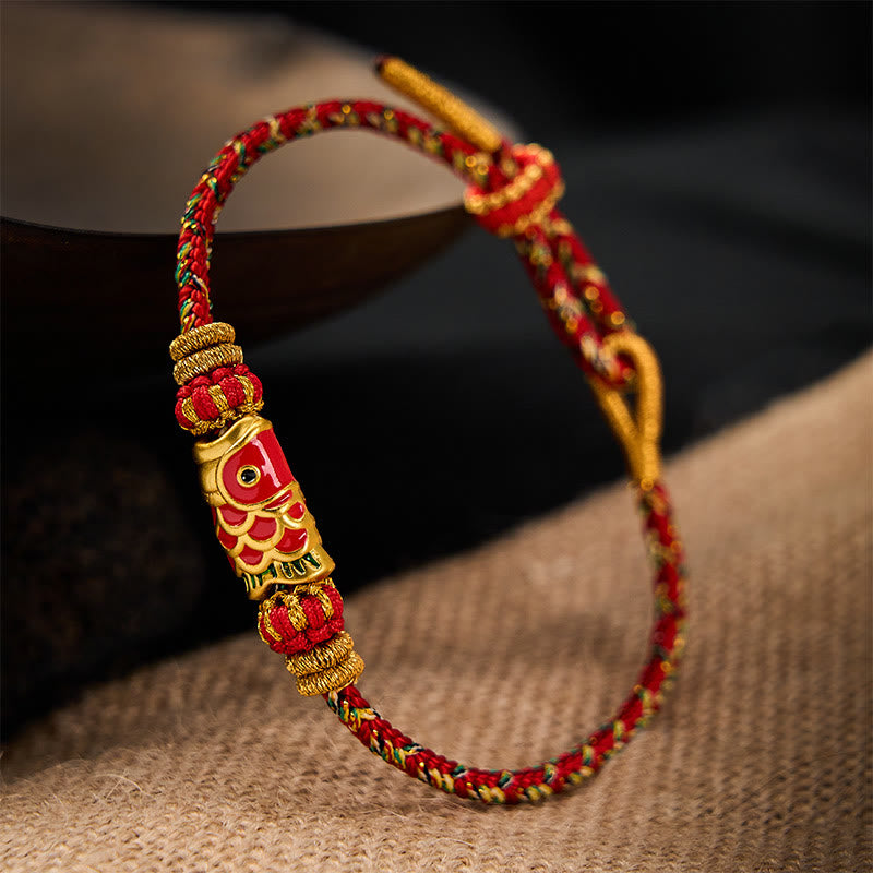 Buddha Stones Bracelet de protection en fil rouge tissé à la main, motif carpe koï et fleur - image 20