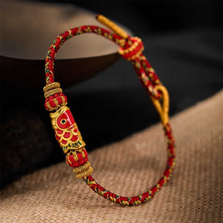 Buddha Stones Bracelet de protection en fil rouge tissé à la main, motif carpe koï et fleur - image 20
