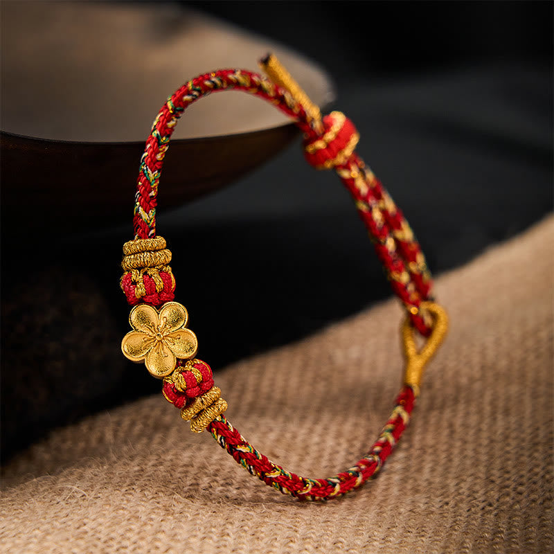 Buddha Stones Bracelet de protection en fil rouge tissé à la main, motif carpe koï et fleur - image 2